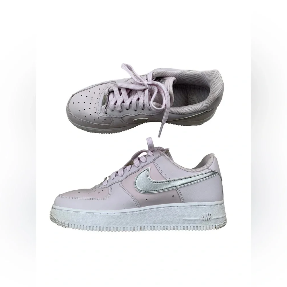 Nike Size 8 Air Force 1 ‘07 Essential Venice Metallic Silver Lilac Low Sneakers